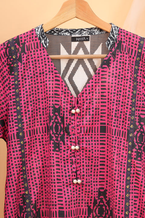 Women's Digital Printed Lawn Kurti SW23-5 - Black-Maroon