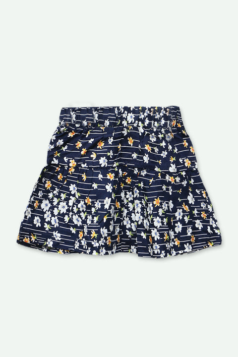 Girls Graphic Linen Mini Skirt - Navy