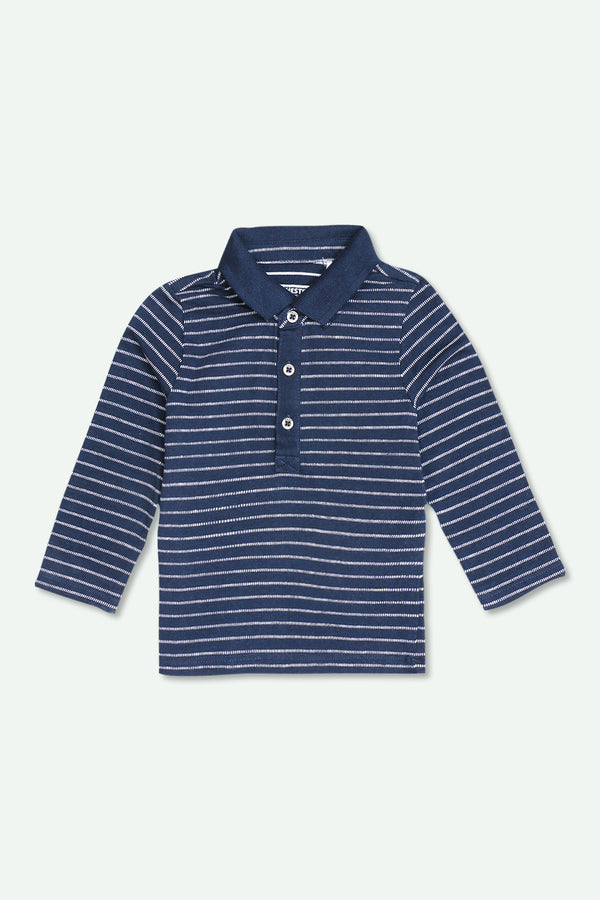 Boys Branded Stripes Polo F/S - Navy