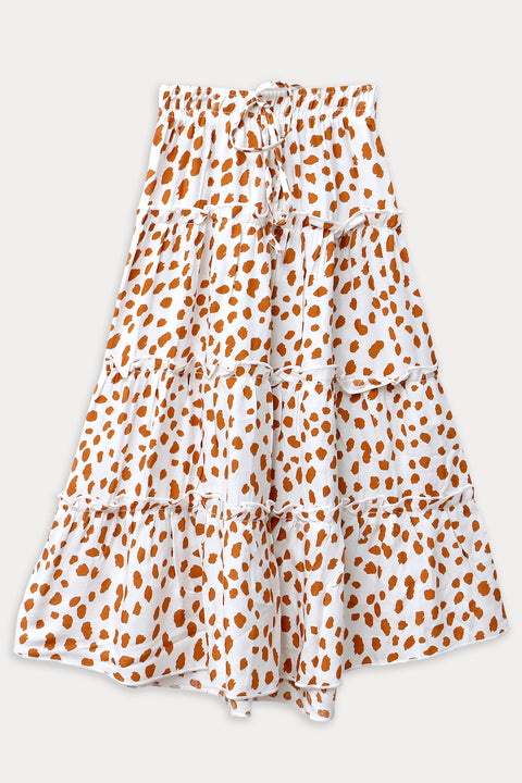 Girls Printed Long Skirt - Orange