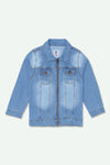 Girl Denim Jacket With Front Pocket - M/Blue