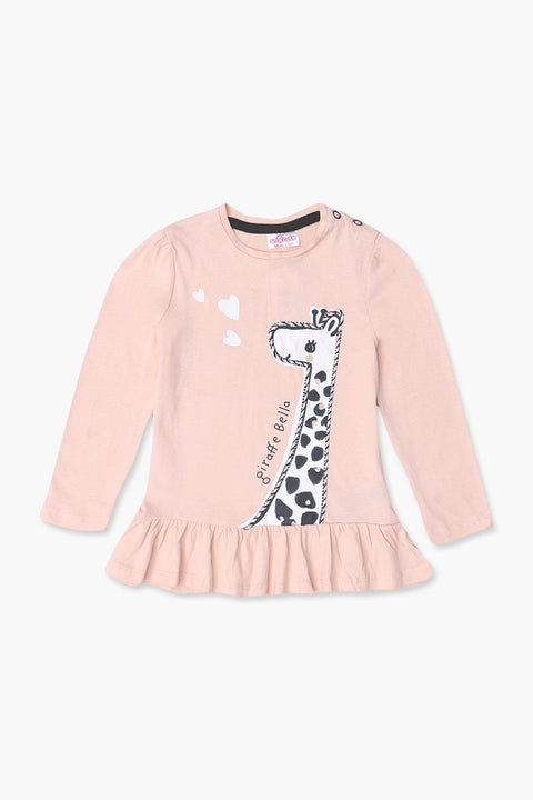 Girls Branded Embellish Graphic Tee F/S - Peach