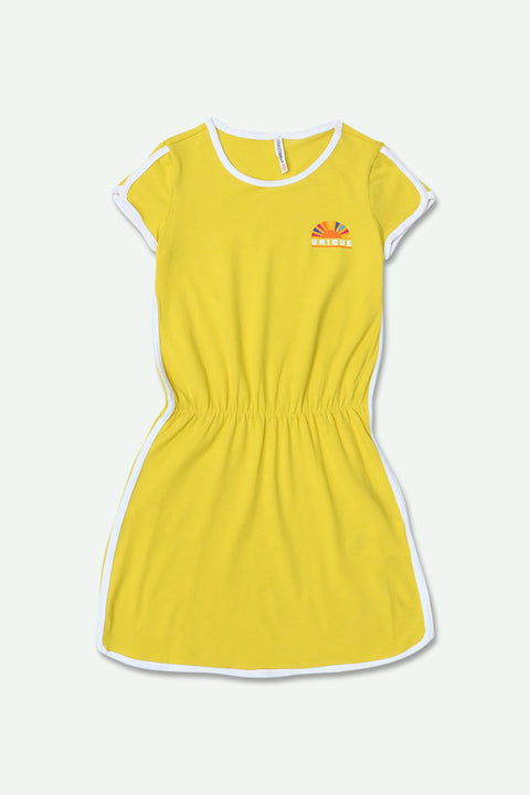 Girl Branded Graphic Frock - Yellow