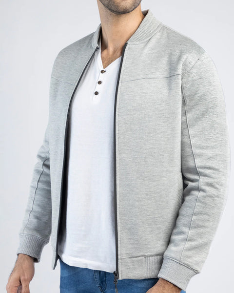 Men Pique Zipper Jacket MJP03 - Heather Gray