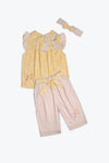 Girls Embellish Graphic 2-Piece Suit With Hairband - Yellow