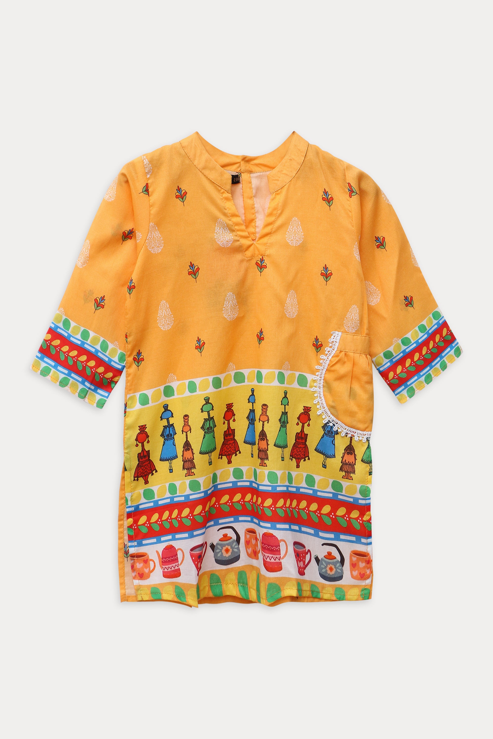 Girls Eastern Printed Cotton 2-Piece Suit GS23-1 - Yellow