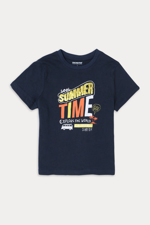Boys Branded Sequins Graphic T-Shirt - Navy