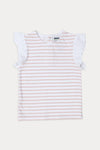 Girls Branded Stripe T-Shirt  - White & L/Pink