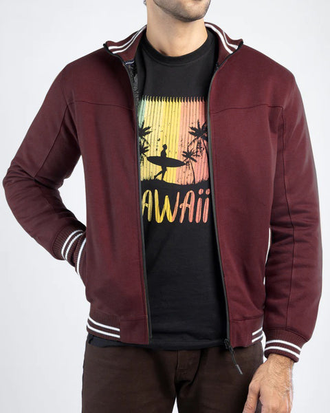 Men Pique Mockneck Jacket MMT09 - Burgundy
