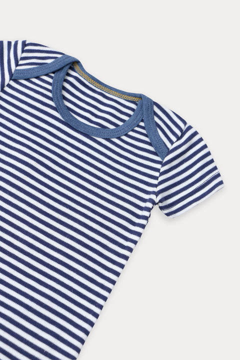 Kids Unisex Branded Stripes Romper - Navy & White