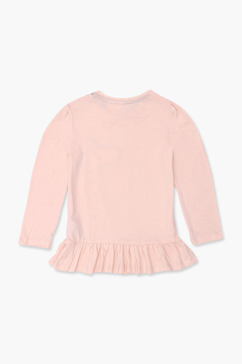 Girls Branded Embellish Graphic Tee F/S - Peach