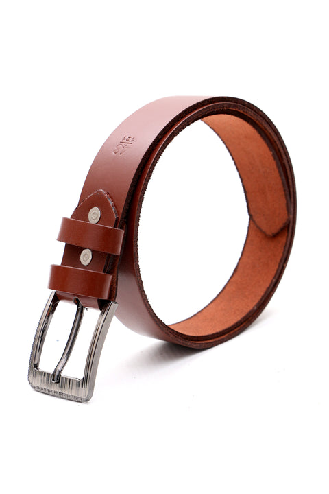 Men Shiny Leather Belt - Brown