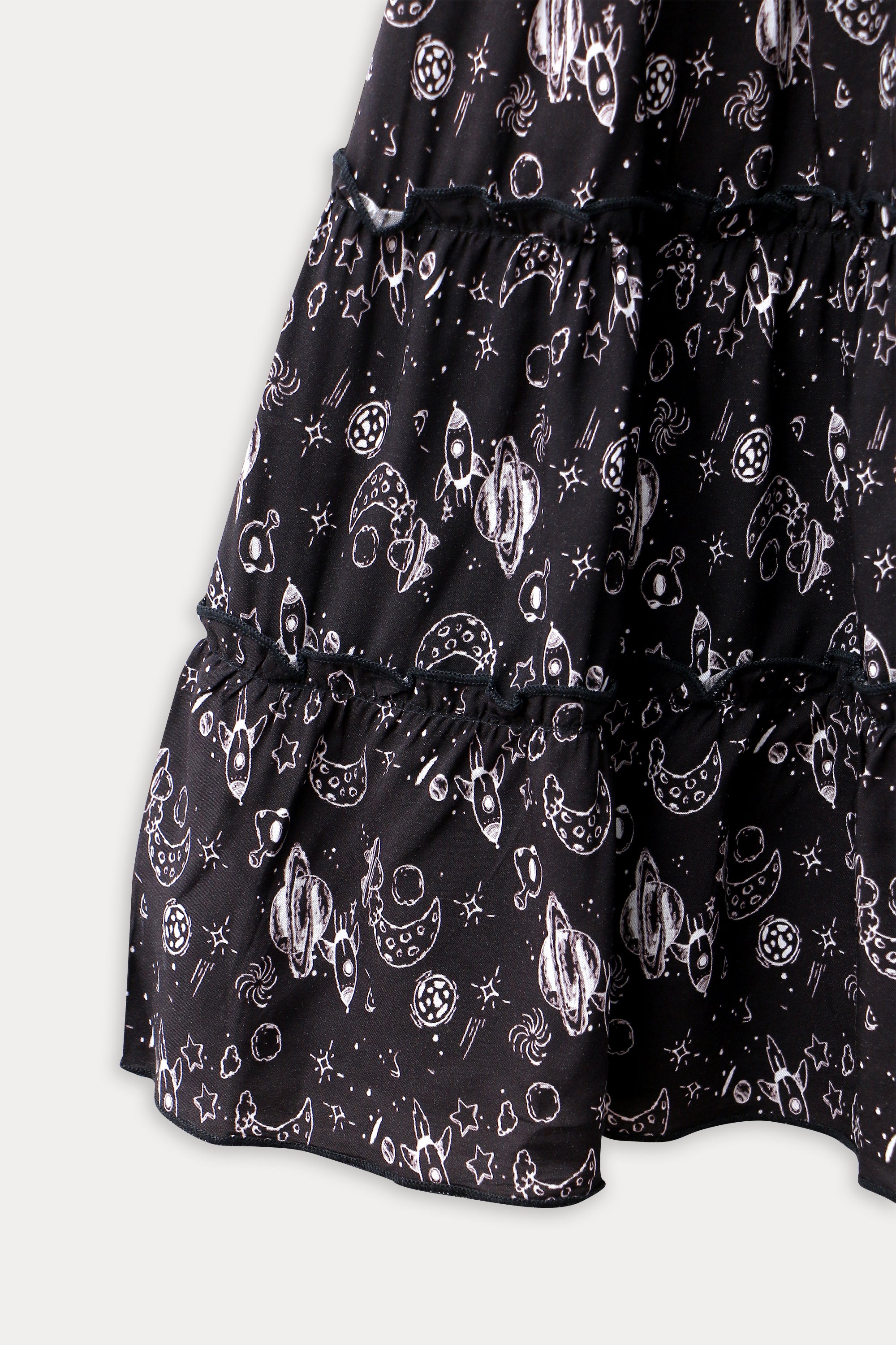 Girls Printed Long Skirt - Black