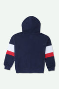 Boys Branded Graphic Fleece Zipper Hoodie  - Navy