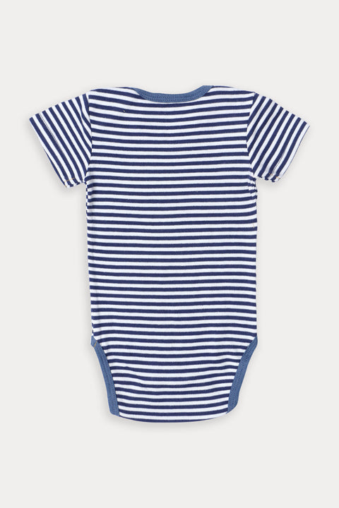 Kids Unisex Branded Stripes Romper - Navy & White