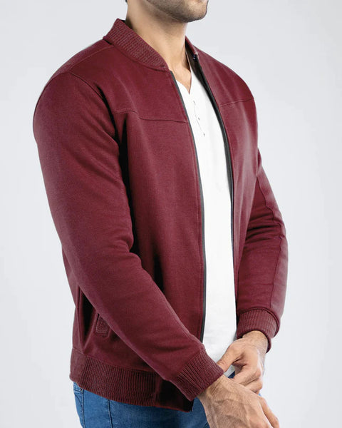 Men Pique Zipper Jacket MJP03 - Burgundy