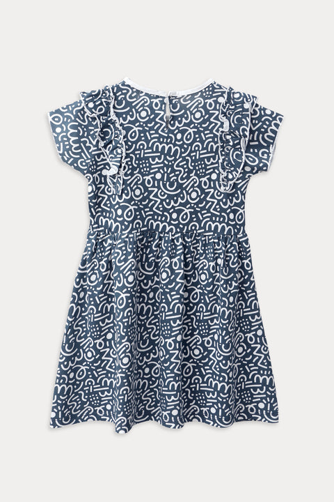 Girls Doodle Graphic Frock GF05 - Jeans Blue