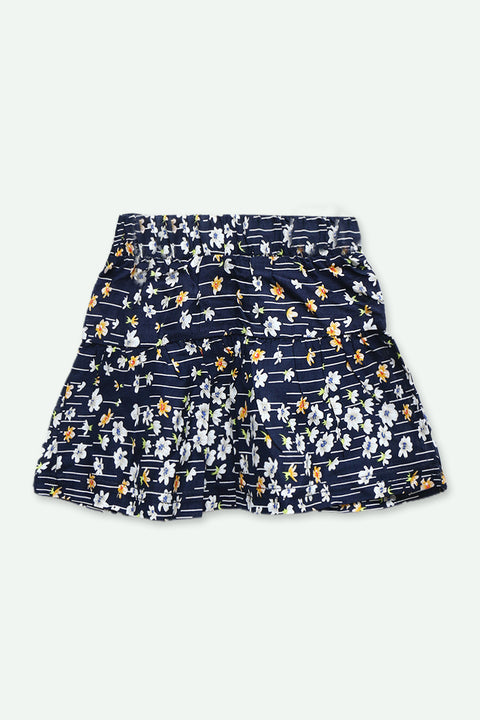 Girls Graphic Linen Mini Skirt - Navy