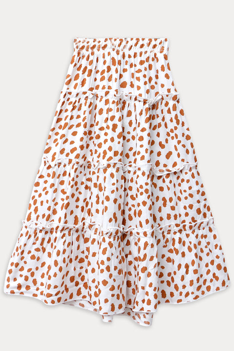 Girls Printed Long Skirt - Orange