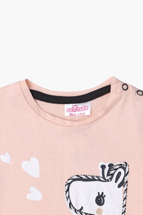 Girls Branded Embellish Graphic Tee F/S - Peach