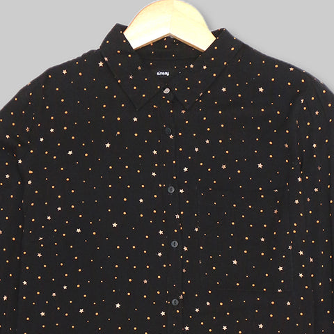 Women's Orange Stars Printed Shirt - Black