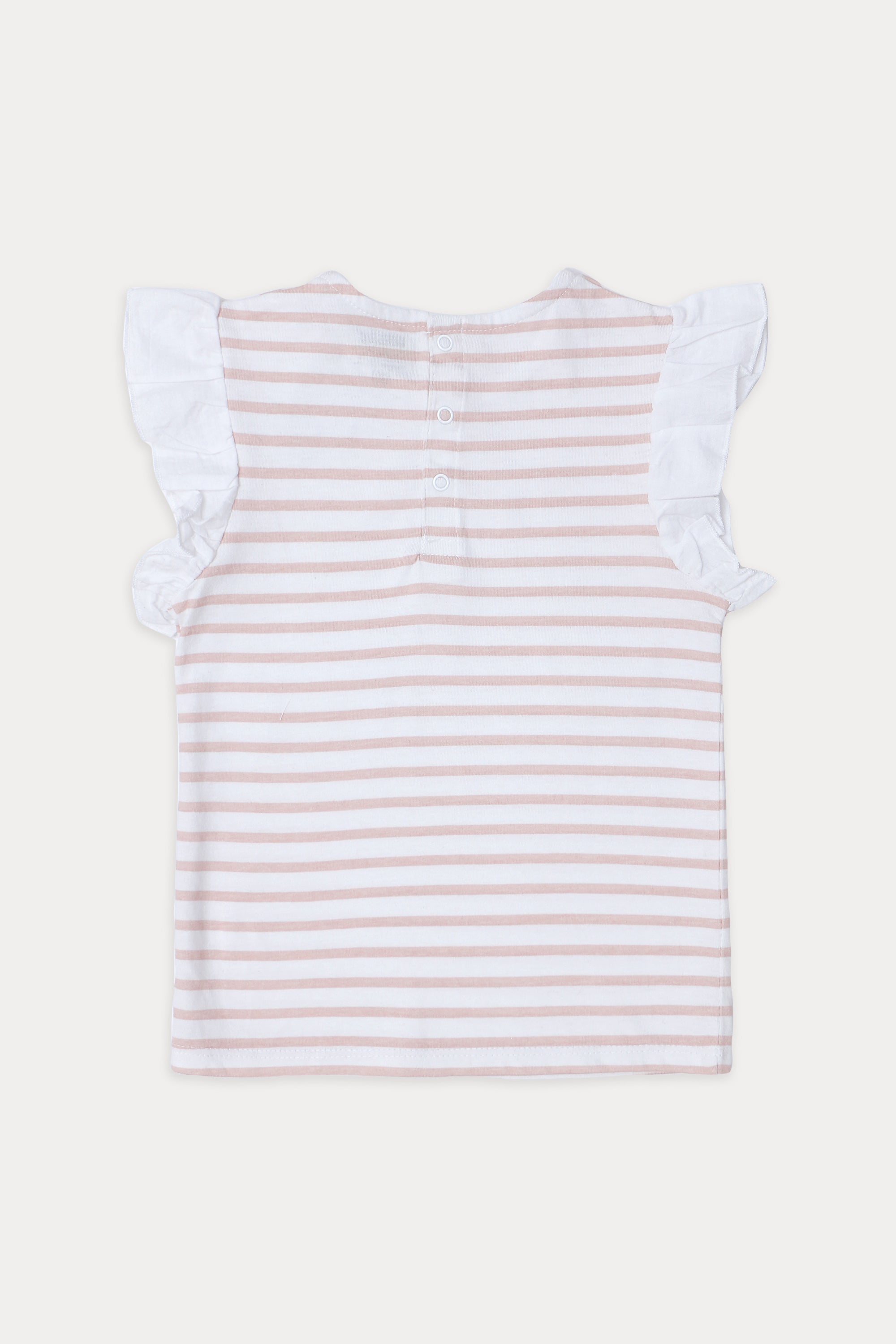 Girls Branded Stripe T-Shirt  - White & L/Pink