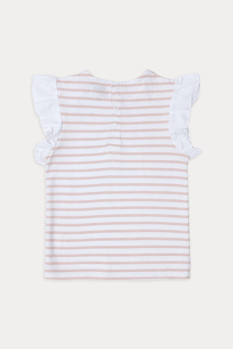 Girls Branded Stripe T-Shirt  - White & L/Pink