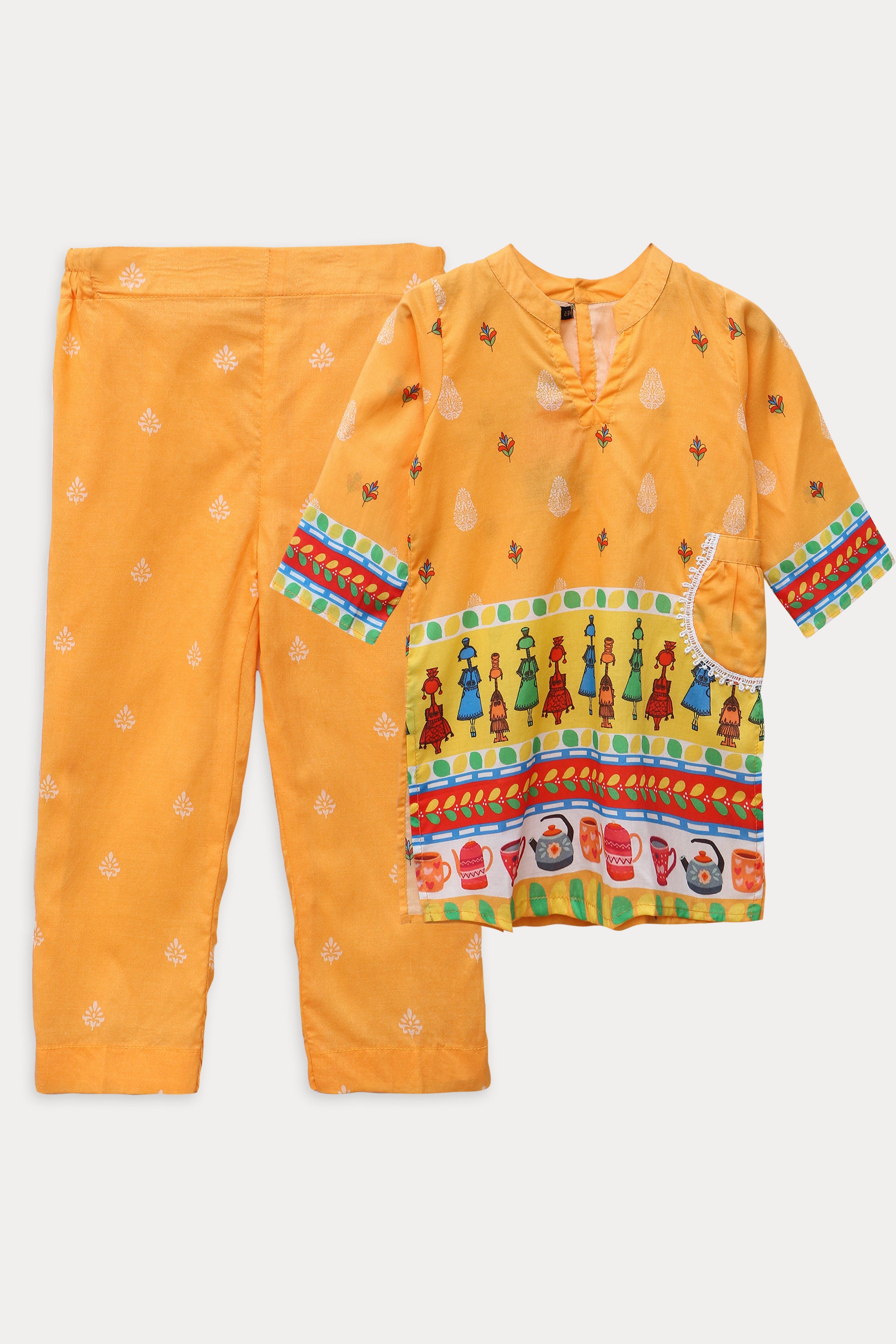 Girls Eastern Printed Cotton 2-Piece Suit GS23-1 - Yellow