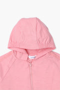 Girls Branded Terry Zipper Hoodie - Pink