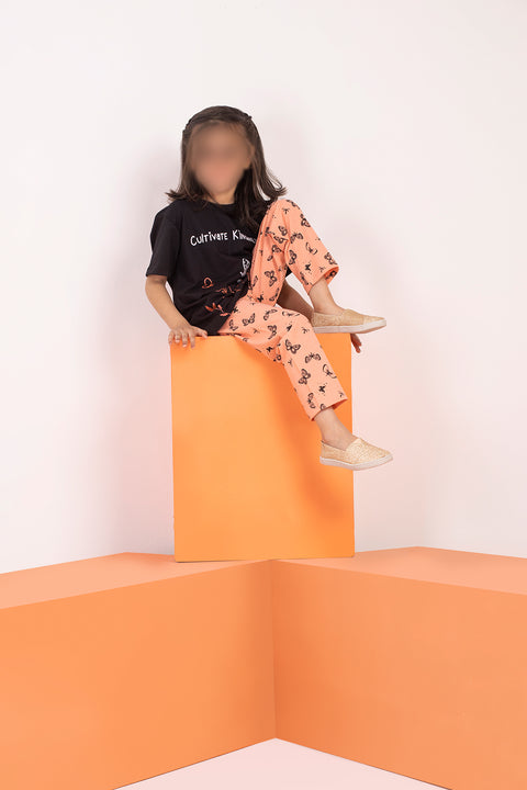 Girls Graphic 2-Piece Suit - Black & Orange