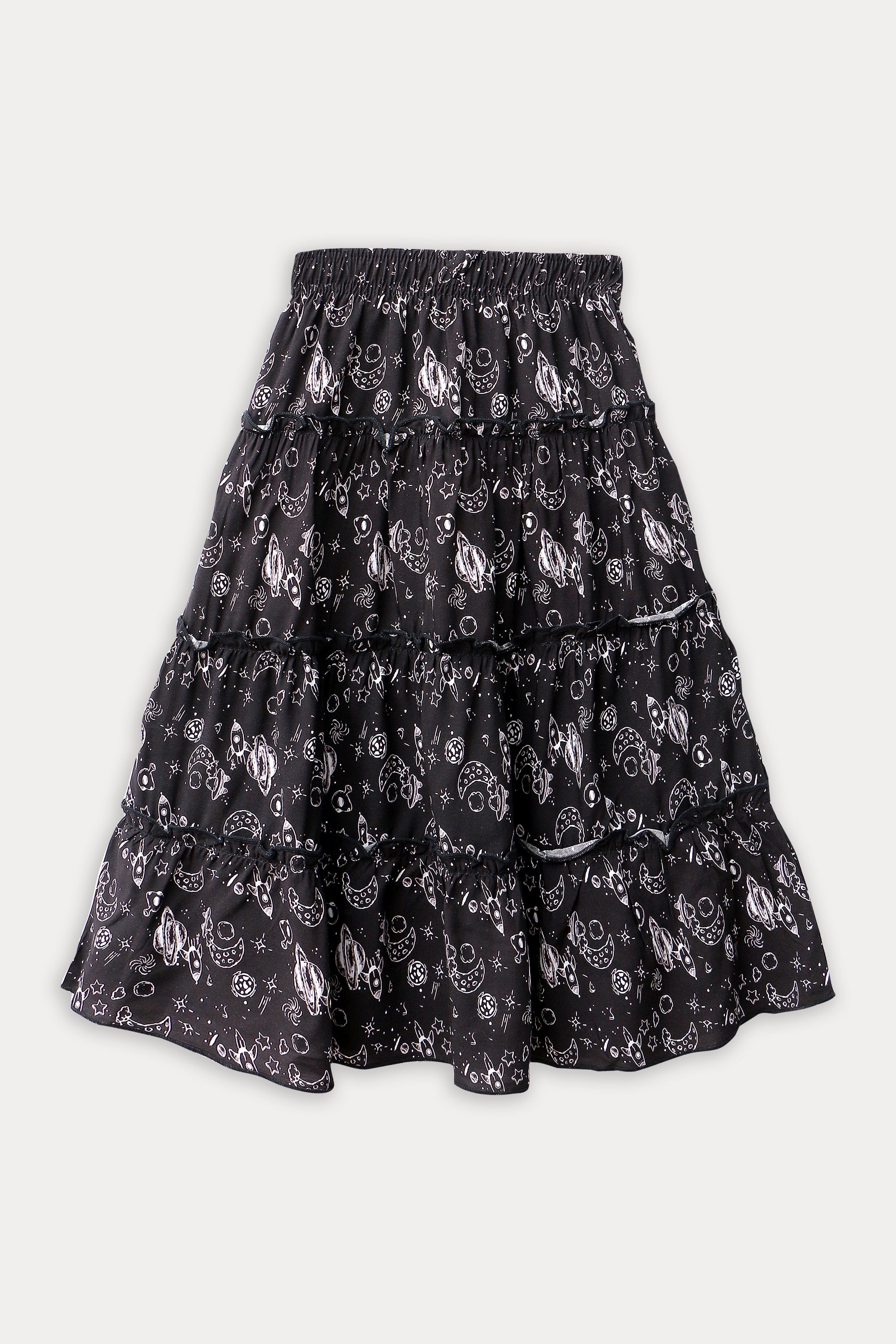 Girls Printed Long Skirt - Black
