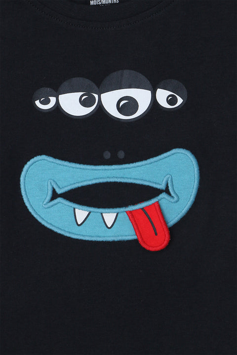 Boy Branded Embroidered Graphic Tee - Black