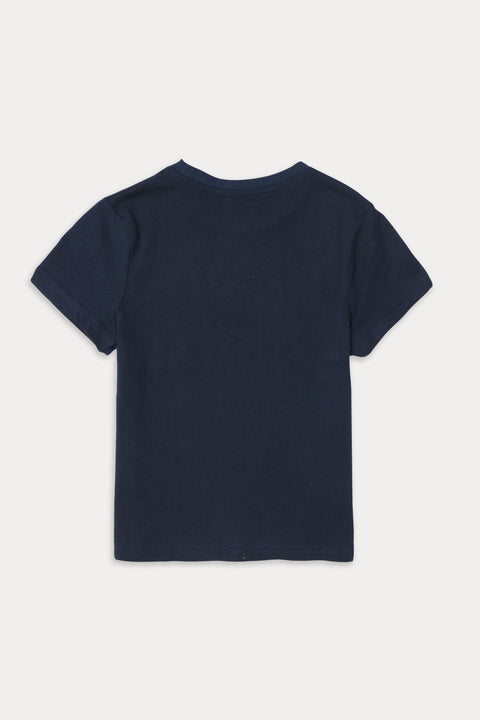 Boys Branded Sequins Graphic T-Shirt - Navy