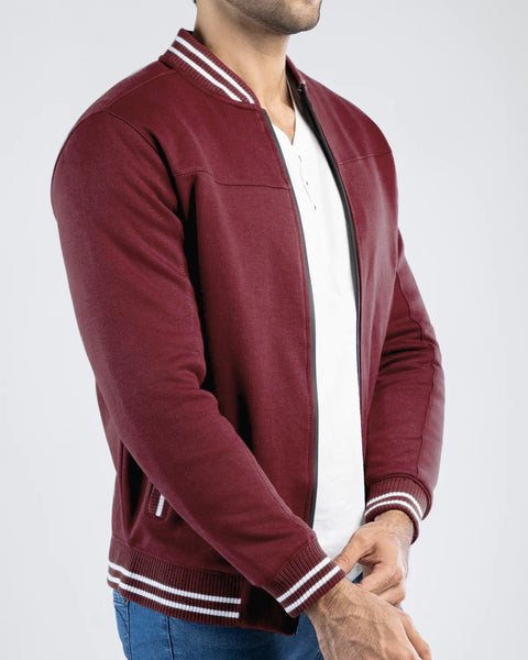 Men Pique Zipper Jacket MJT02 - Burgundy
