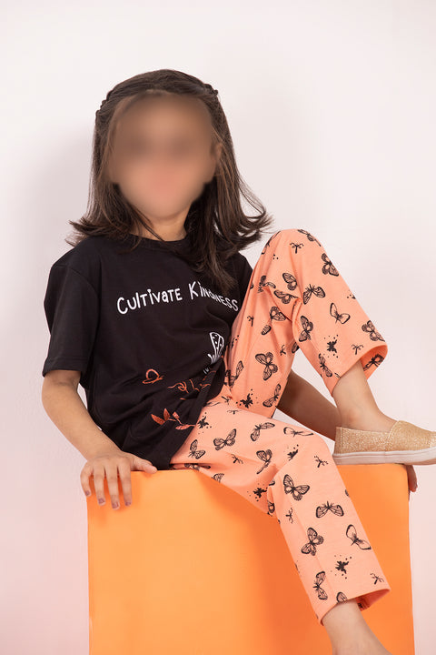 Girls Graphic 2-Piece Suit - Black & Orange