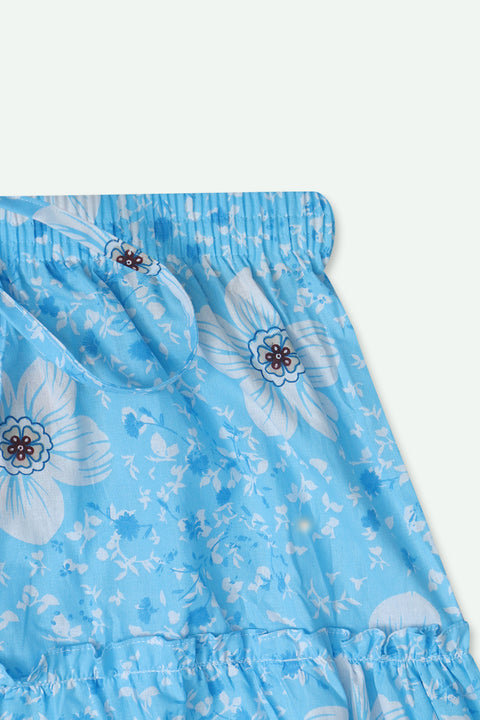 Women Graphic Cotton Skirt - Blue