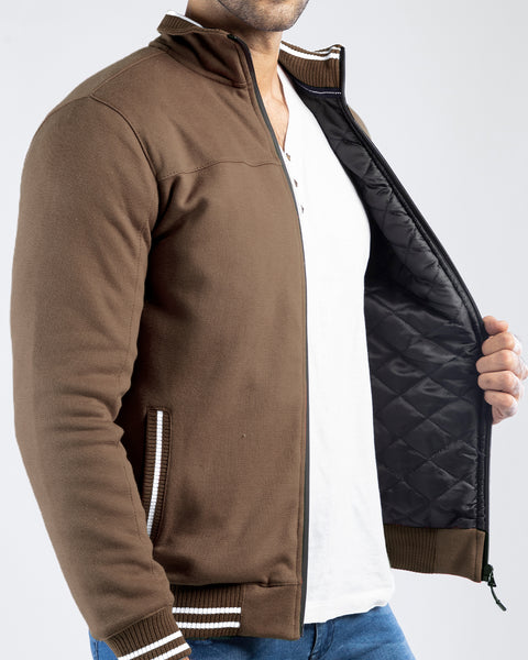 Men Quilt Tipping Zipper Mocknek MMQT06 - Olive