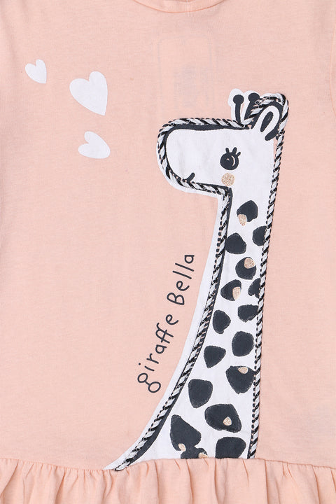 Girls Branded Embellish Graphic Tee F/S - Peach