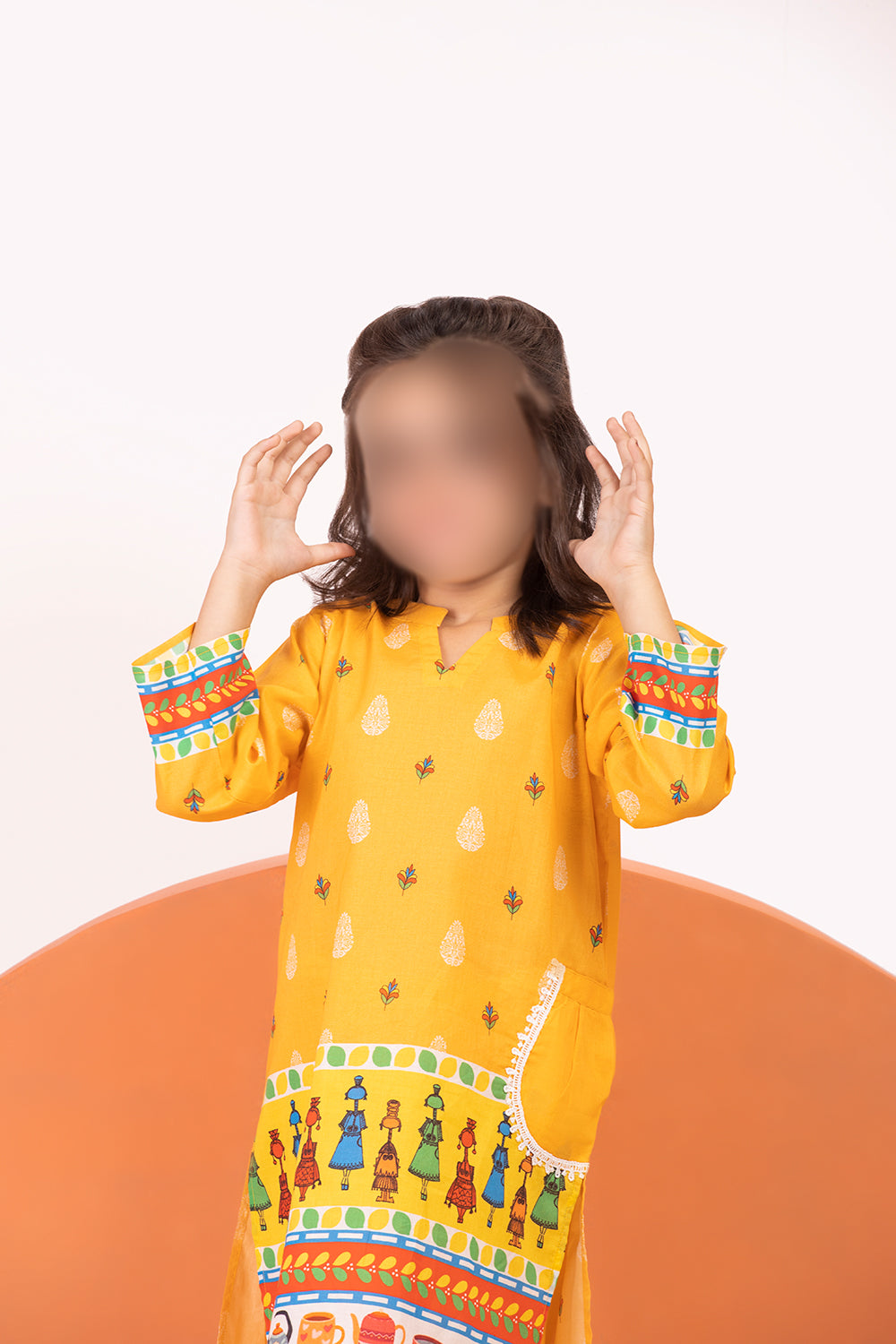 Girls Eastern Printed Cotton 2-Piece Suit GS23-1 - Yellow