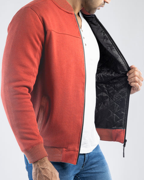 Men Quilt Zipper Jacket MJQ04 - Rust