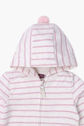 Girls Branded Stripes Fleece Zipper Hoodie - Off White