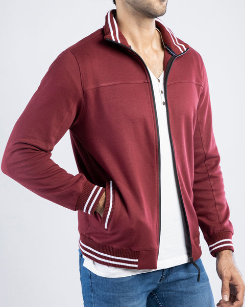 Men Quilt Tipping Zipper Mocknek MMQT06 - Burgundy