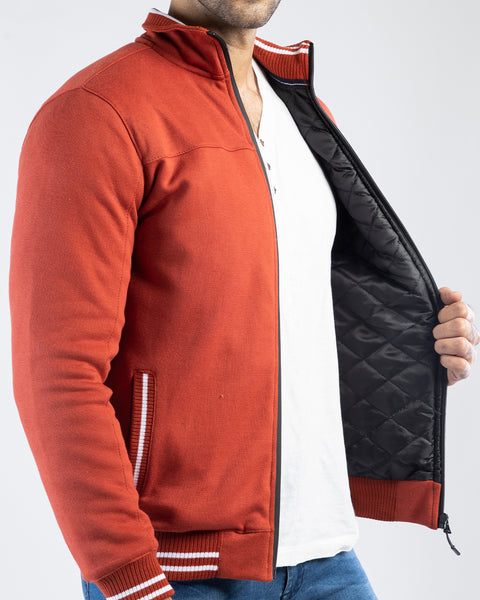 Men Quilt Tipping Zipper Mocknek MMQT06 - Rust